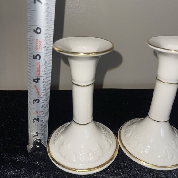 Lenox Fruits Of Life Porcelain Candlesticks Candle Holders Pair 5.25"80s Vintage - Picture 5 of 15